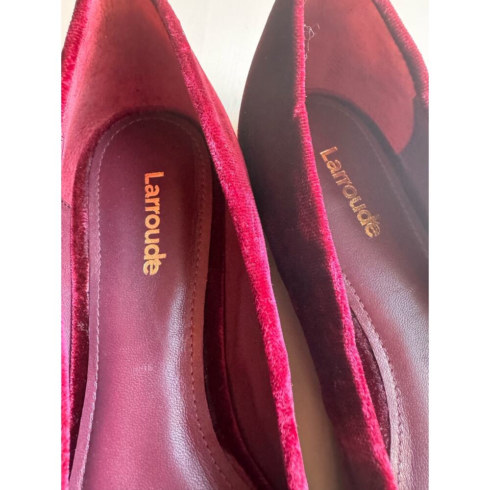 Larroudé Lee Crystal-Embellished red Bow Velvet Ballet Flats size 6.5 - Picture 11 of 11